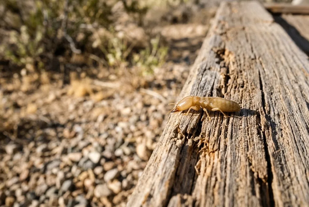 A drywood termite on weathered wood trim