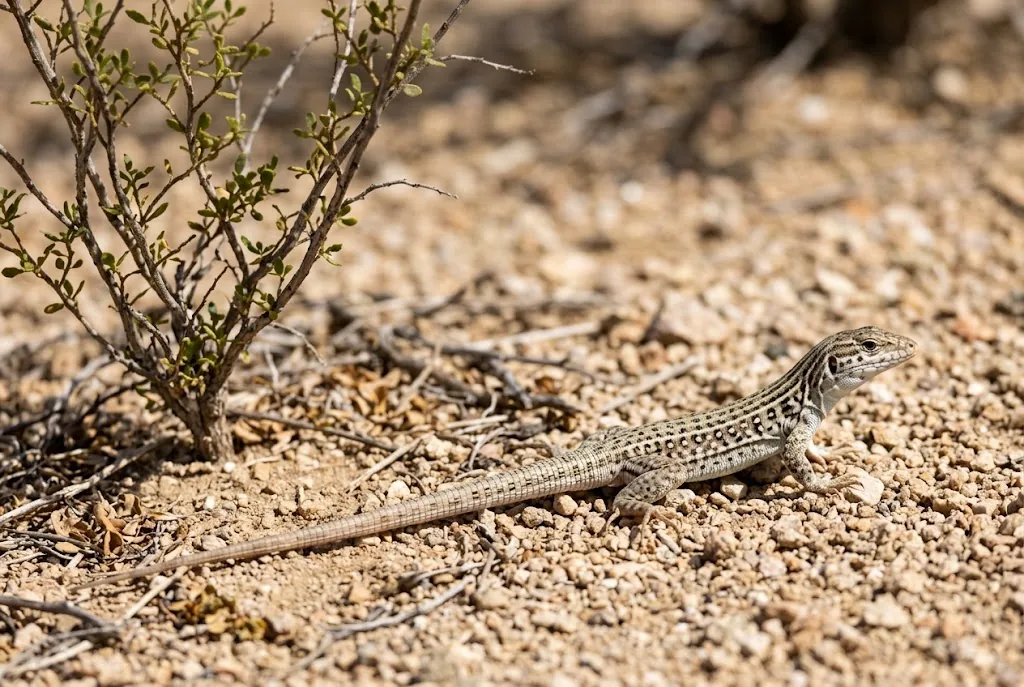 A western whiptail lizard on desert gravel